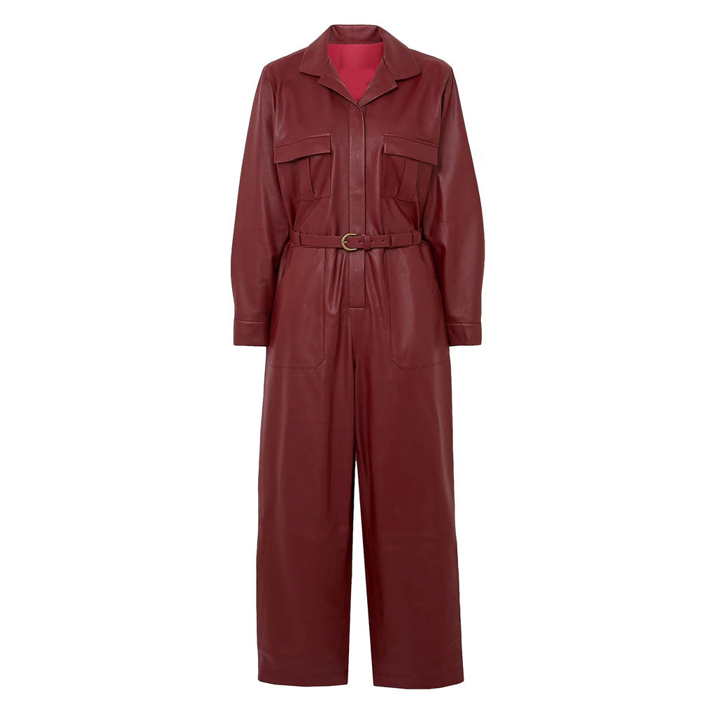 Combinaison en cuir rouge cerise pour femme