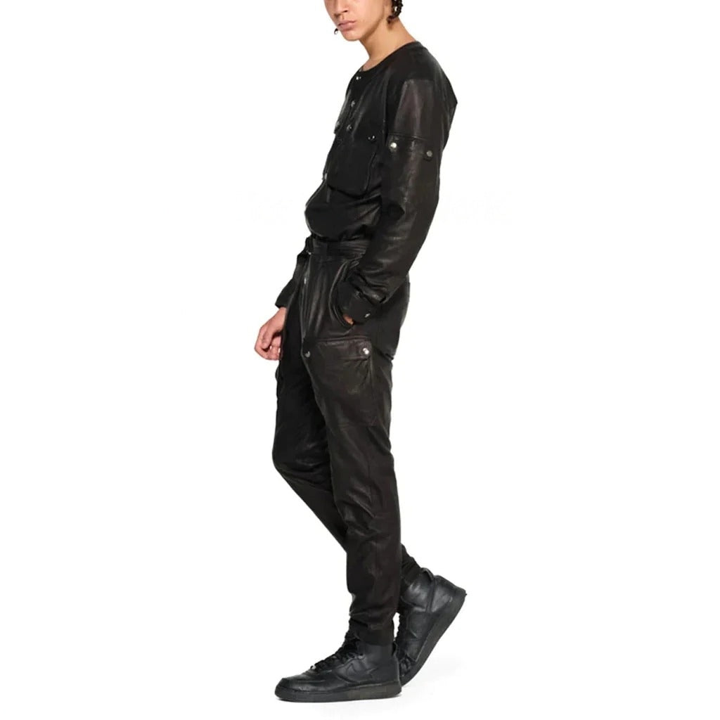 Combinaison en cuir noir chic style cargo pour homme - Tendance et fonctionnelle