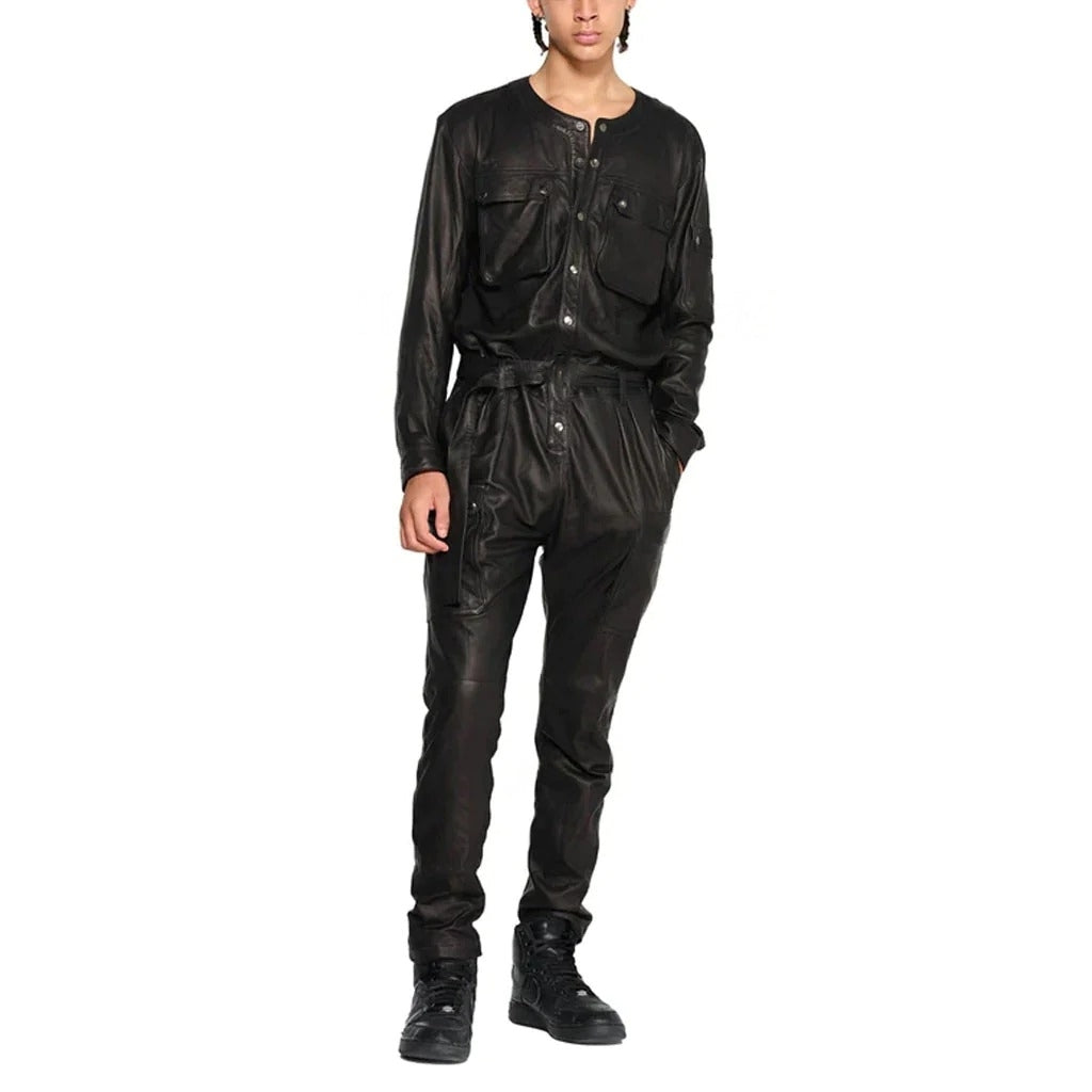 Combinaison en cuir noir chic style cargo pour homme - Tendance et fonctionnelle