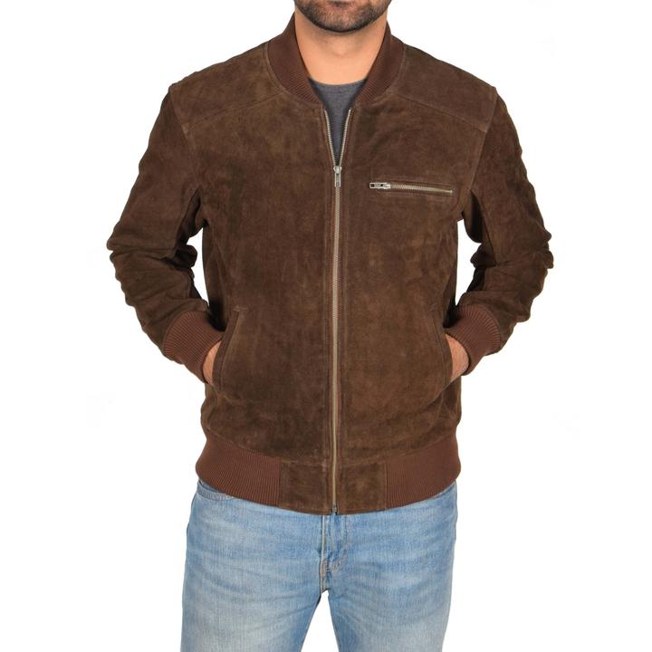 Blouson aviateur en daim marron chocolat pour homme