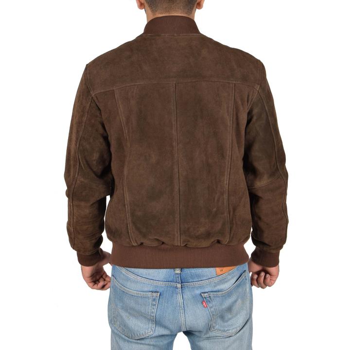 Blouson aviateur en daim marron chocolat pour homme