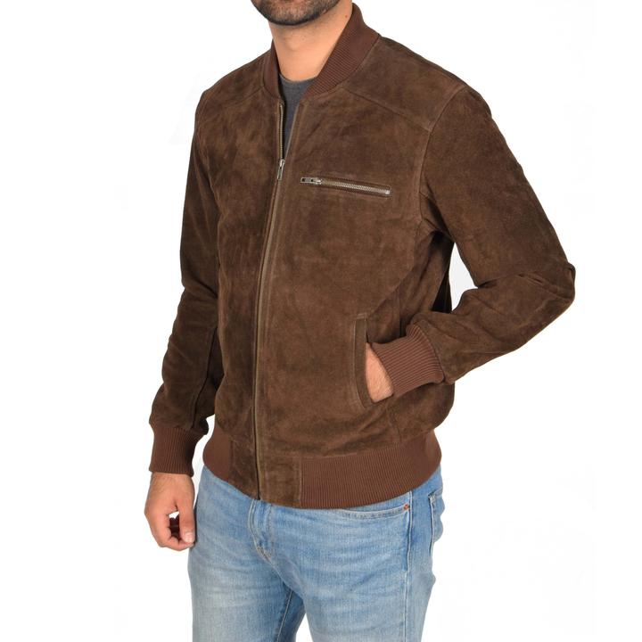 Blouson aviateur en daim marron chocolat pour homme