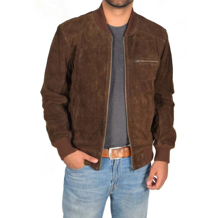 Blouson aviateur en daim marron chocolat pour homme