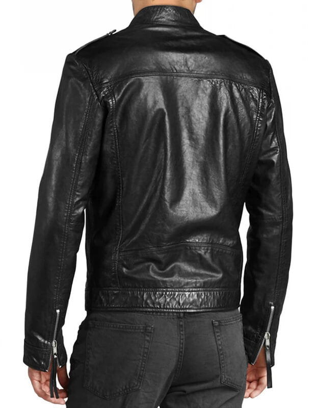 Veste en cuir noir classique pour homme