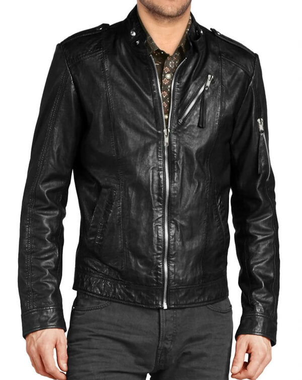 Veste en cuir noir classique pour homme