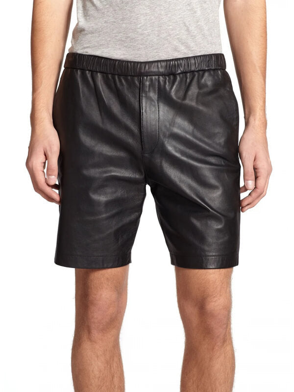 Short classique en cuir noir pour homme