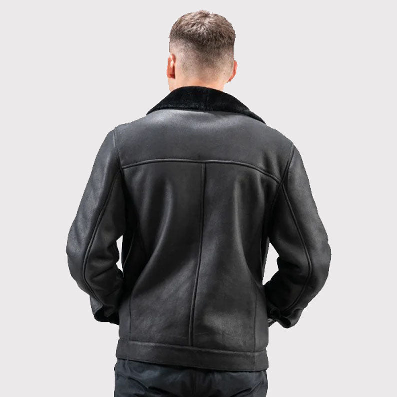 Veste classique noire en peau de mouton véritable pour homme