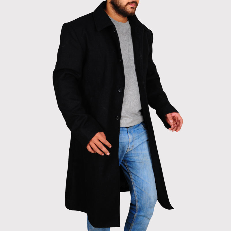 Trench-coat classique en laine noire