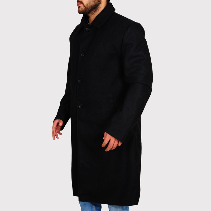 Trench-coat classique en laine noire