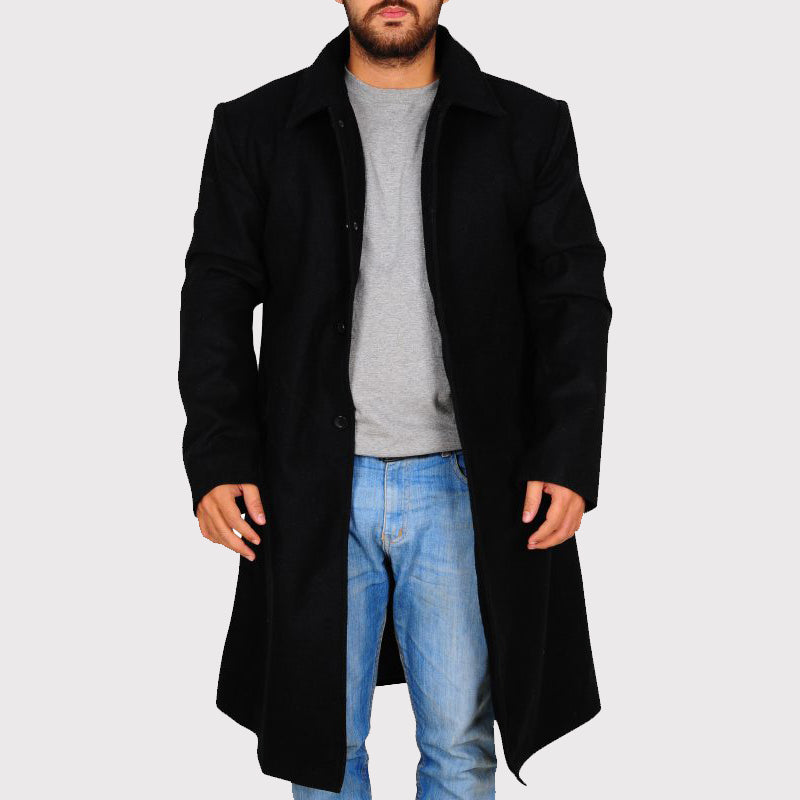 Trench-coat classique en laine noire