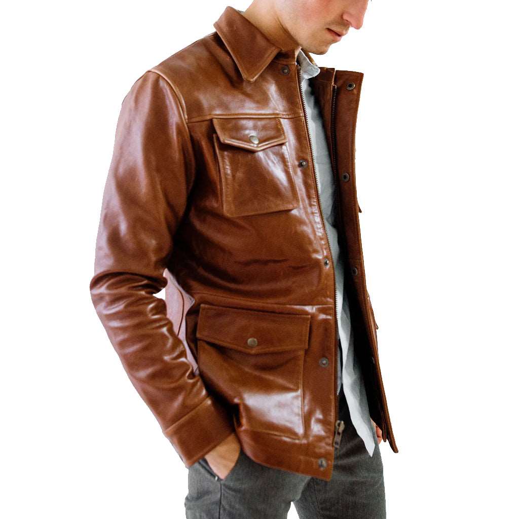 Veste de combat classique en cuir marron