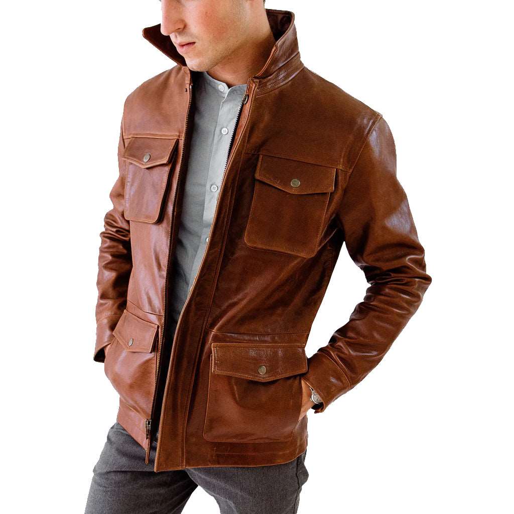 Veste de combat classique en cuir marron