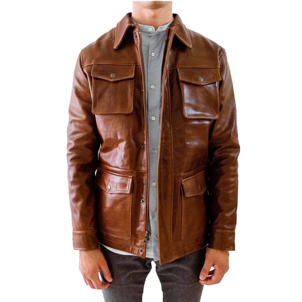 Veste de combat classique en cuir marron