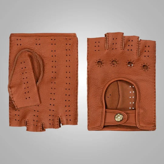 Gants de conduite classiques en cuir véritable de mouton marron pour hommes