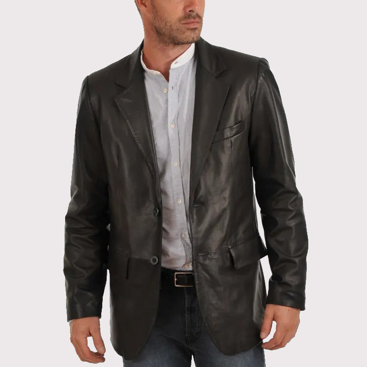 Manteau blazer en cuir décontracté classique pour hommes