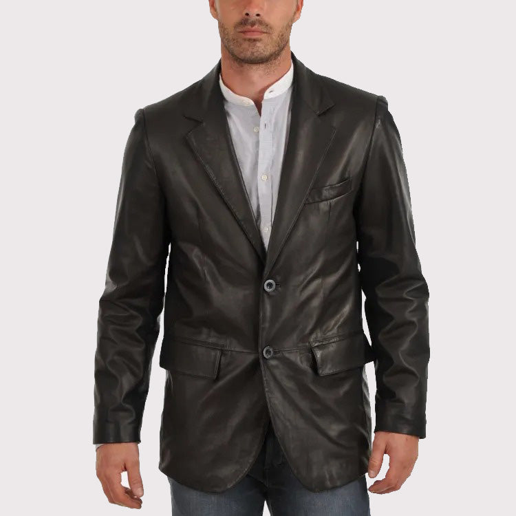 Manteau blazer en cuir décontracté classique pour hommes