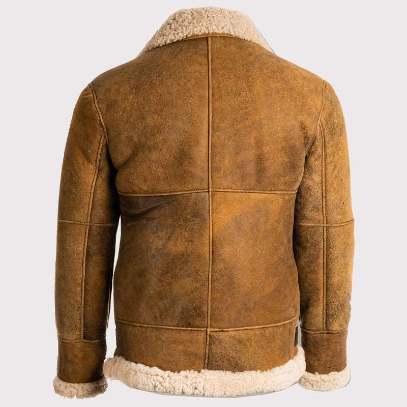 Veste en cuir de mouton retourné marron B3 classique pour homme