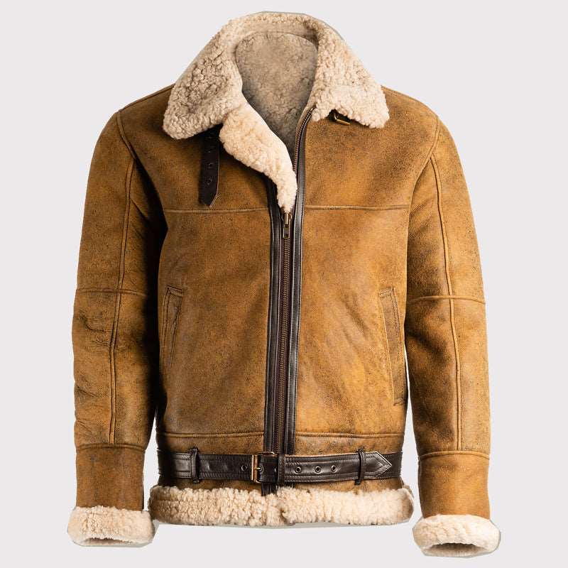 Veste en cuir de mouton retourné marron B3 classique pour homme