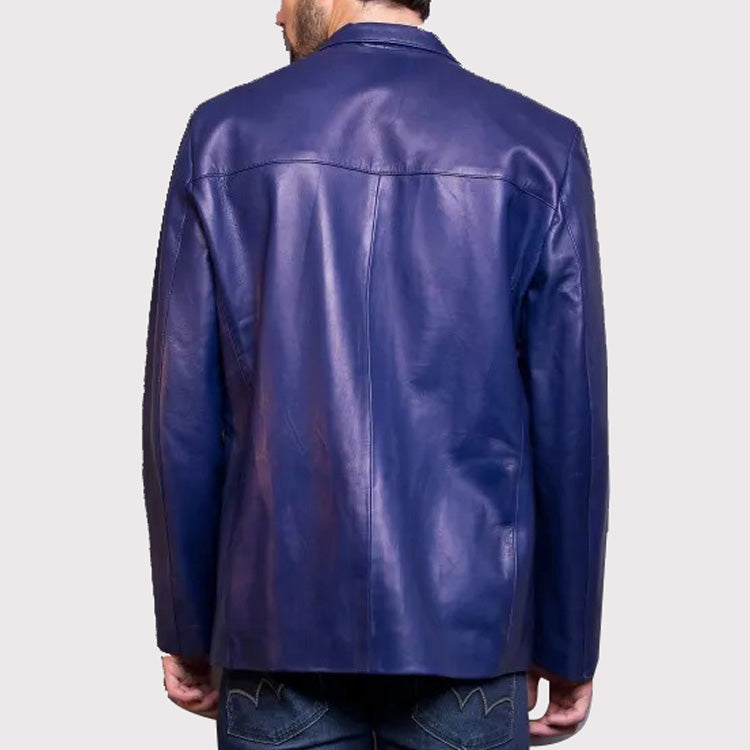 Veste blazer en cuir bleu classique pour homme