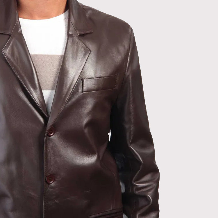 Blazer en cuir marron foncé style manteau pour homme