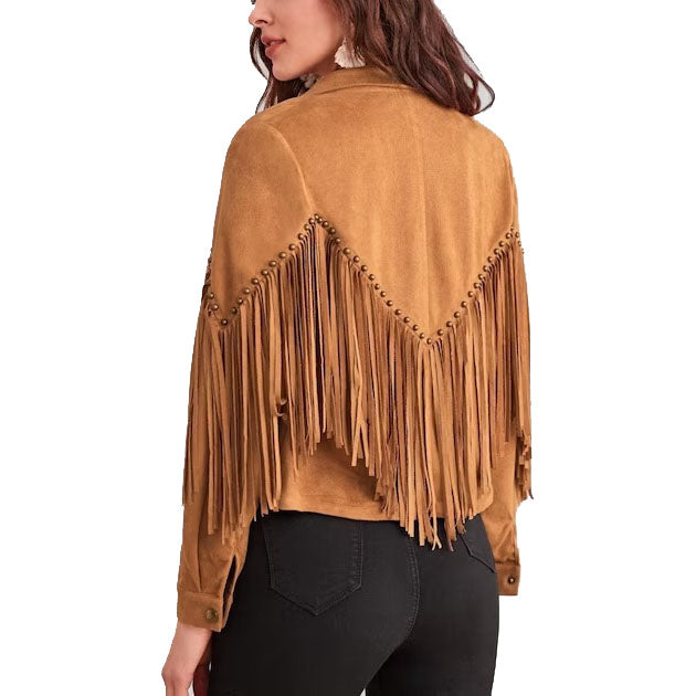 Veste à franges en cuir suédé de style western cowgirl