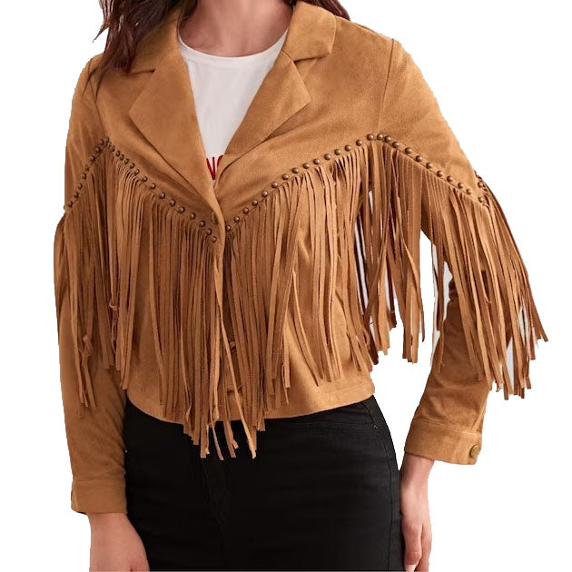 Veste à franges en cuir suédé de style western cowgirl