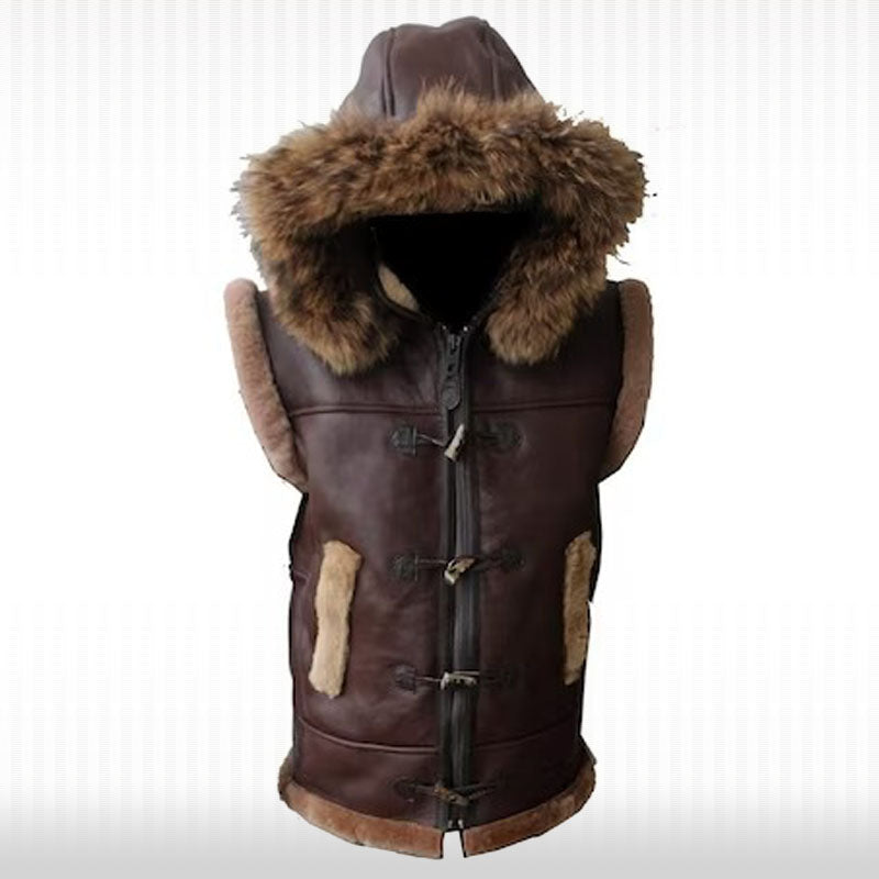 Gilet à capuche en peau de mouton sur mesure - Gilet en cuir de mouton pour homme