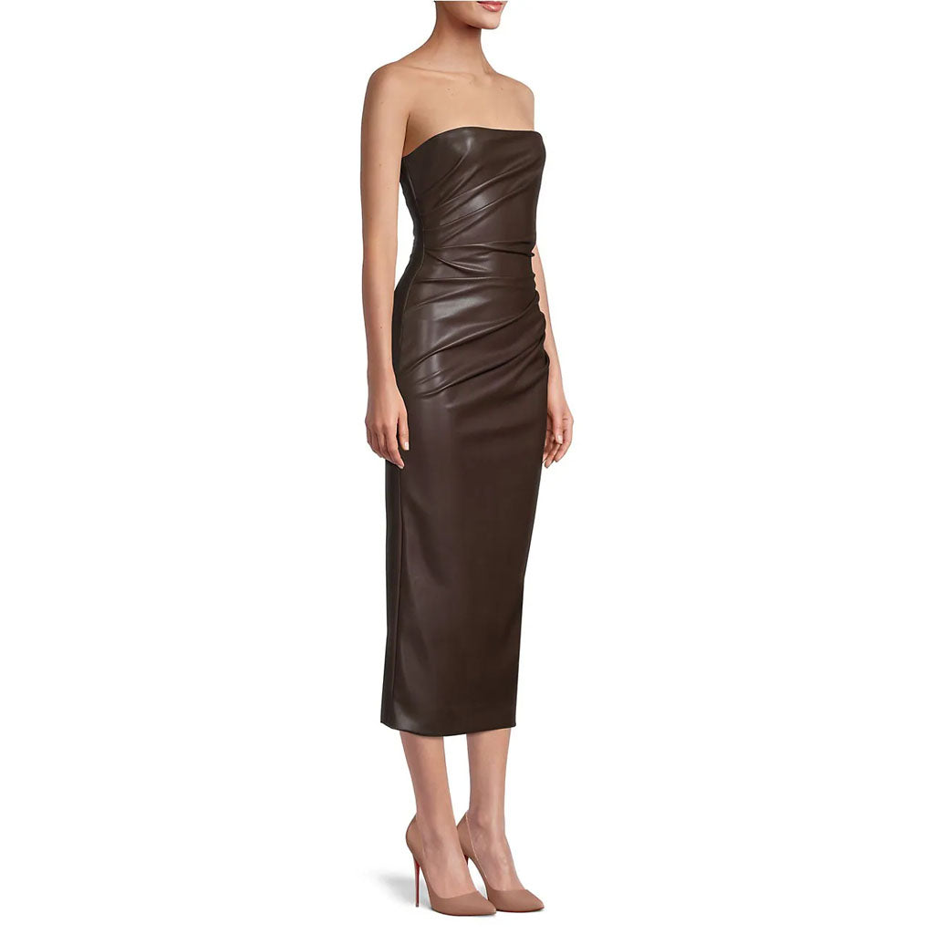 Robe tube minimaliste en cuir marron foncé - Édition d'automne