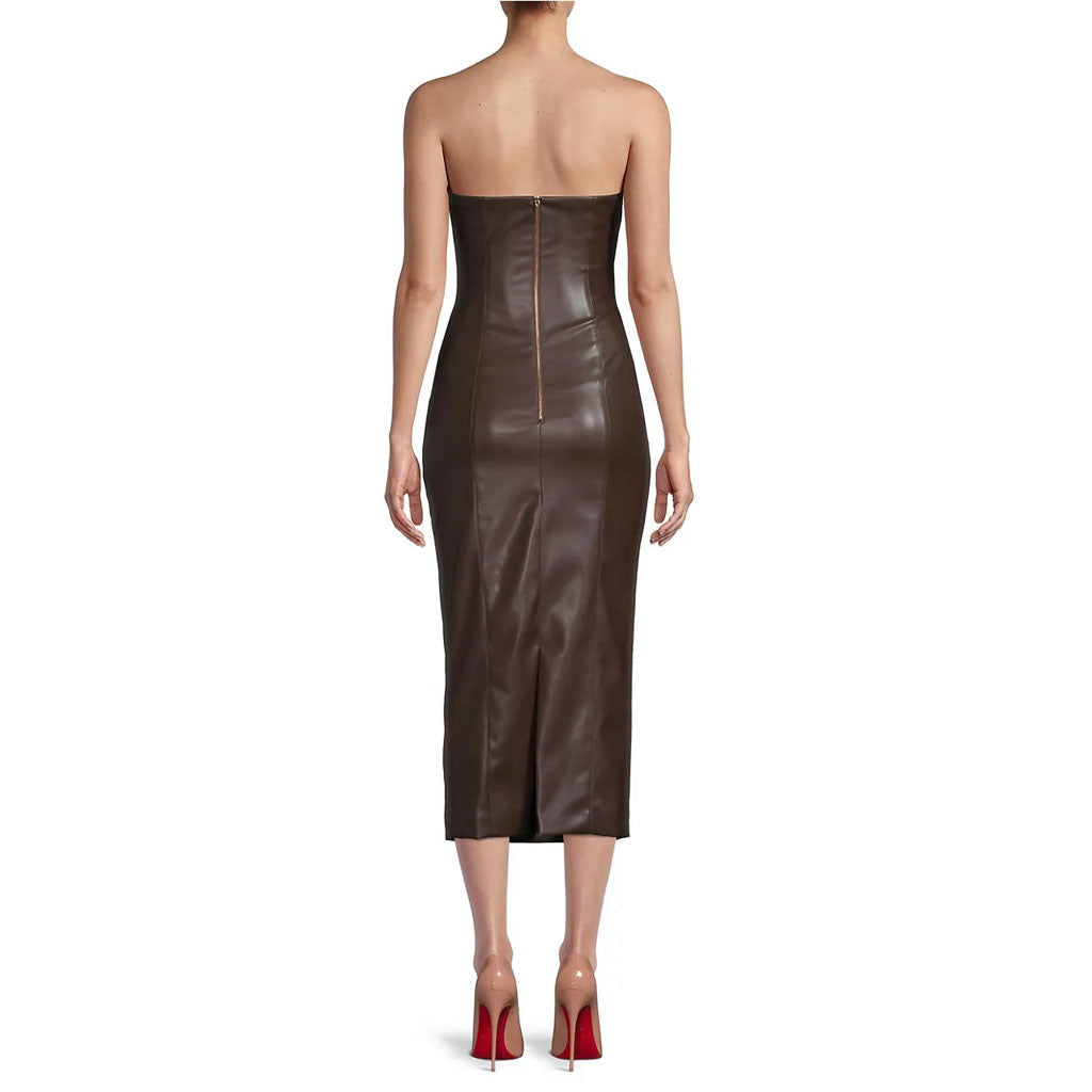 Robe tube minimaliste en cuir marron foncé - Édition d'automne