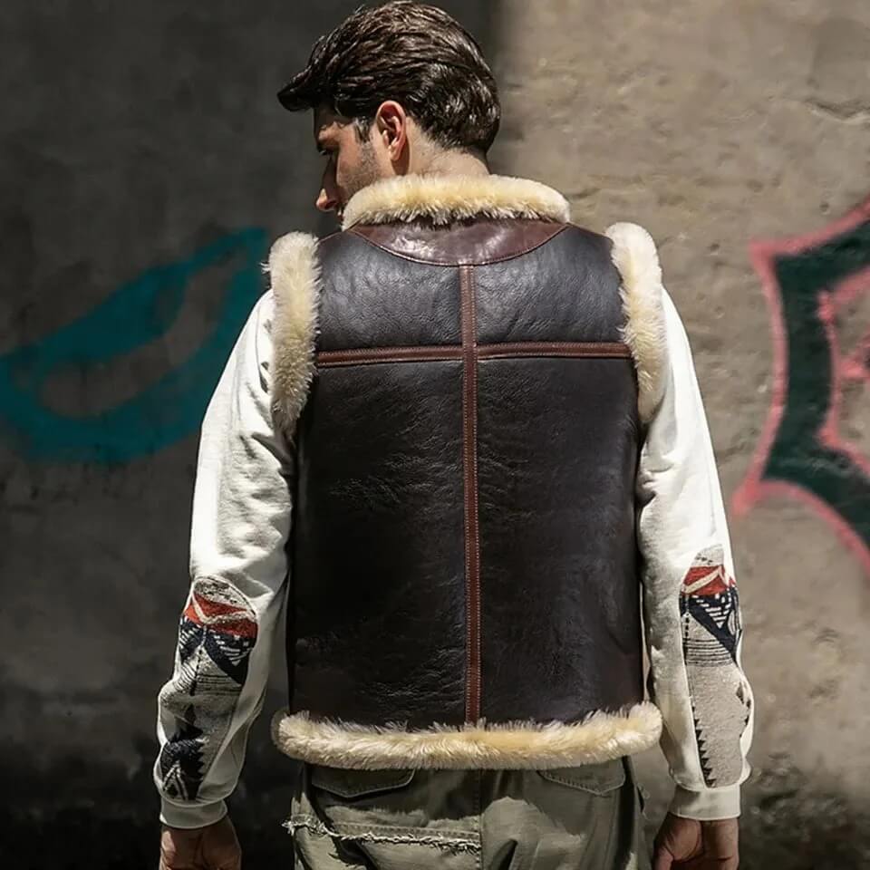 Gilet en cuir de mouton retourné marron foncé pour homme