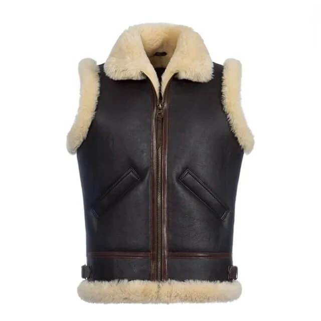 Gilet en cuir de mouton retourné marron foncé pour homme