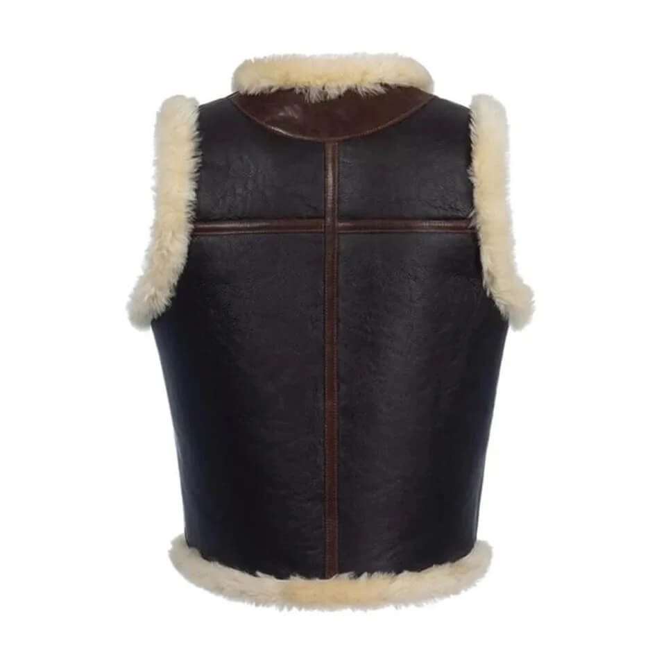 Gilet en cuir de mouton retourné marron foncé pour homme