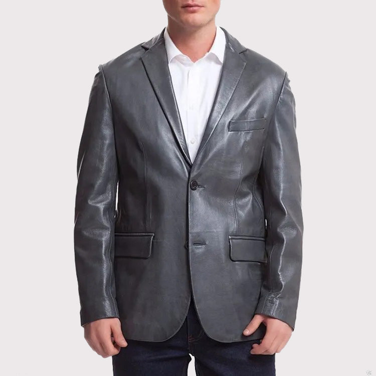 Blazer de sport en cuir gris foncé pour homme