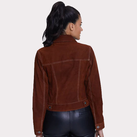 Veste en cuir western pour femme couleur fauve foncé