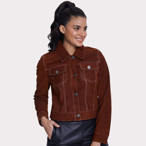 Veste en cuir western pour femme couleur fauve foncé