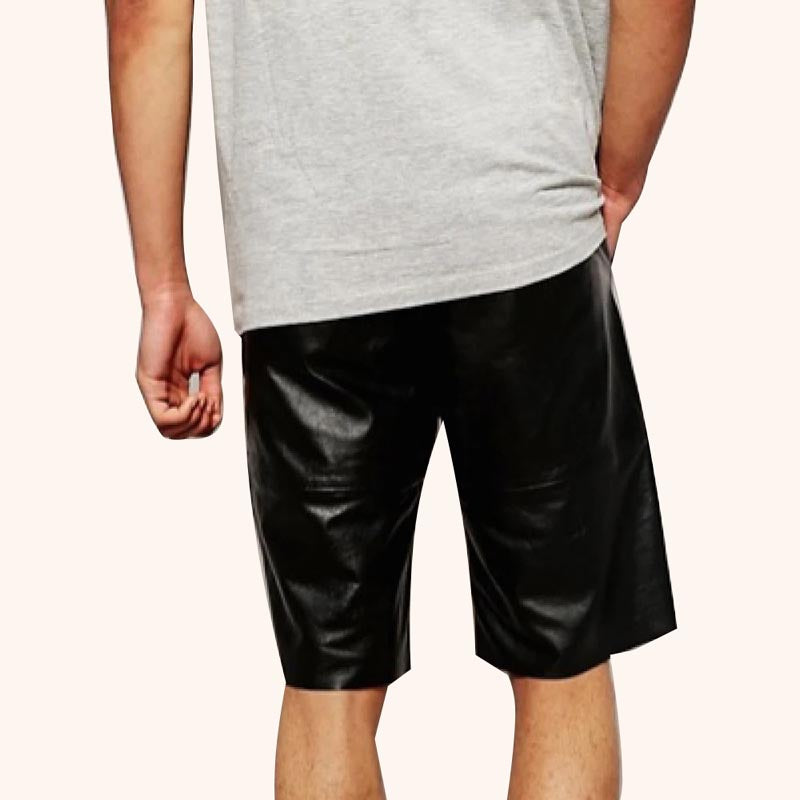 Short en cuir noir pur de créateur pour homme