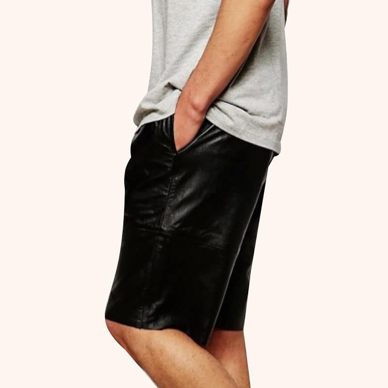 Short en cuir noir pur de créateur pour homme