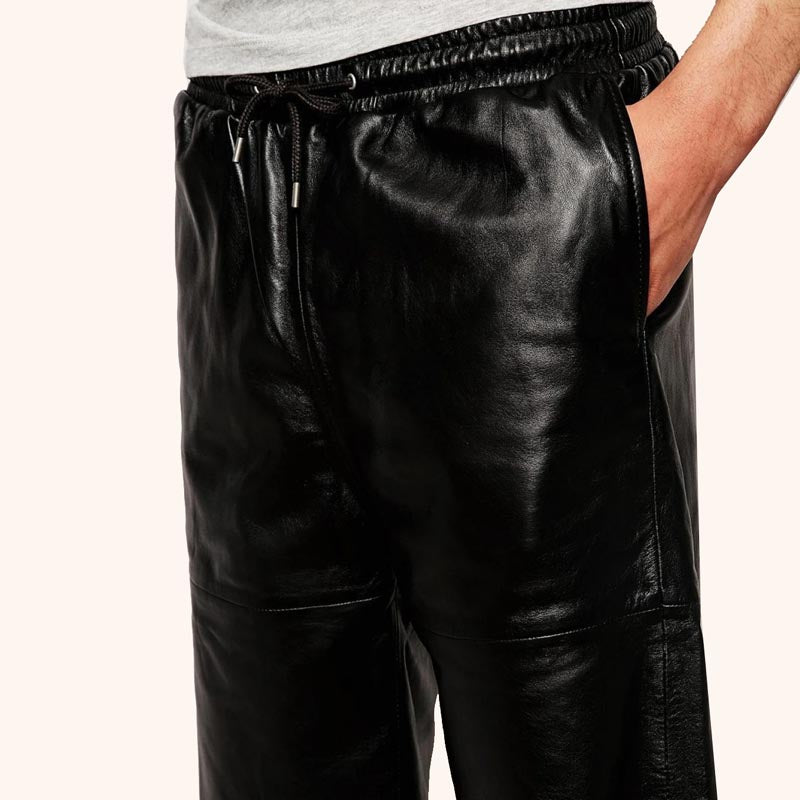 Short en cuir noir pur de créateur pour homme