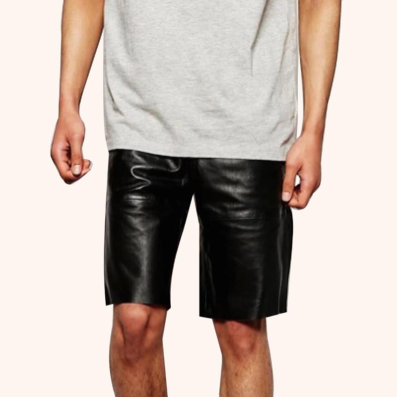 Short en cuir noir pur de créateur pour homme