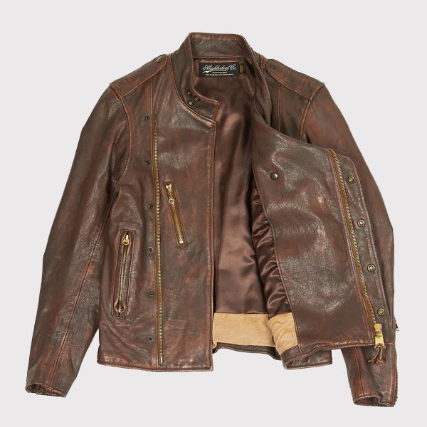 Veste en cuir marron vieilli style aviation