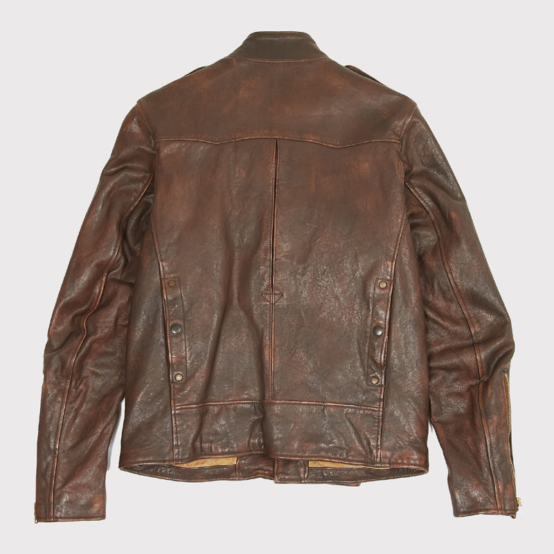 Veste en cuir marron vieilli style aviation