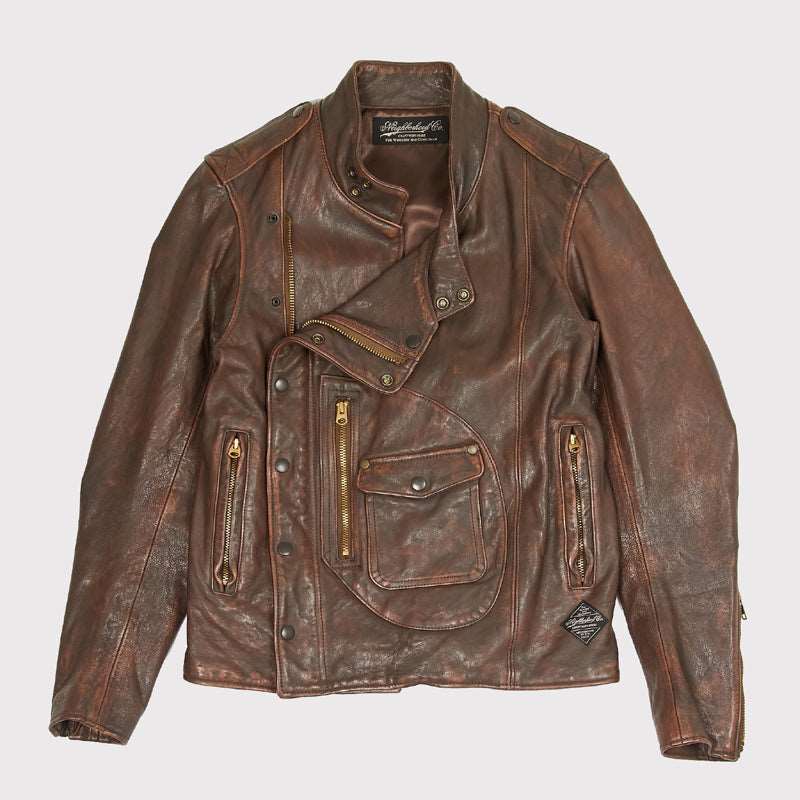 Veste en cuir marron vieilli style aviation