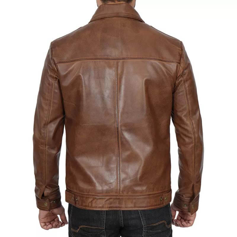 Veste en cuir véritable marron vieilli pour homme style Cafe Racer