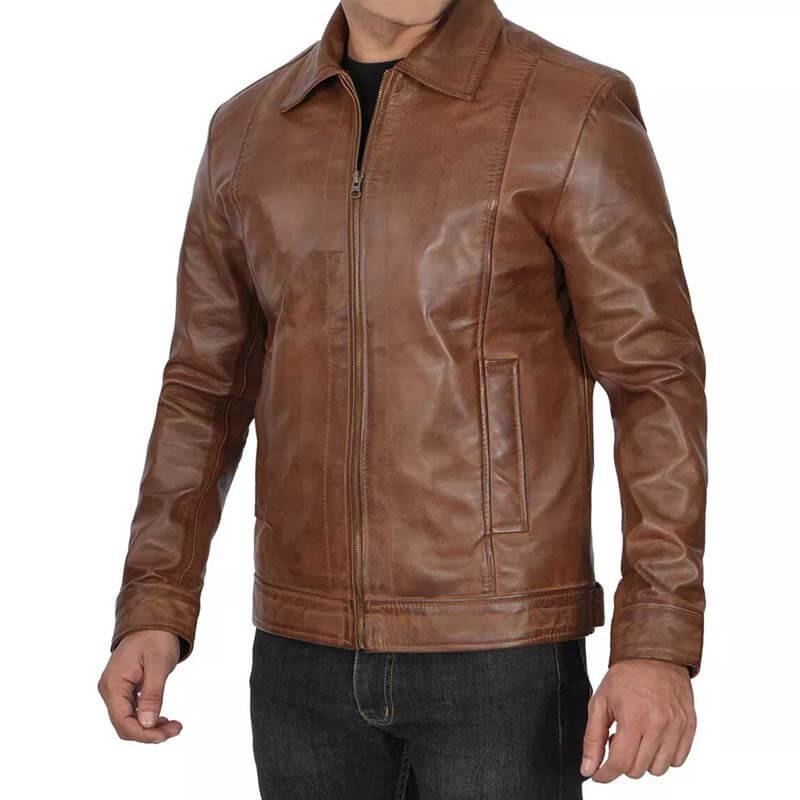 Veste en cuir véritable marron vieilli pour homme style Cafe Racer