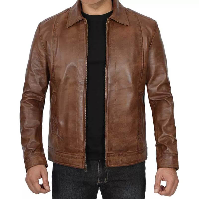 Veste en cuir véritable marron vieilli pour homme style Cafe Racer