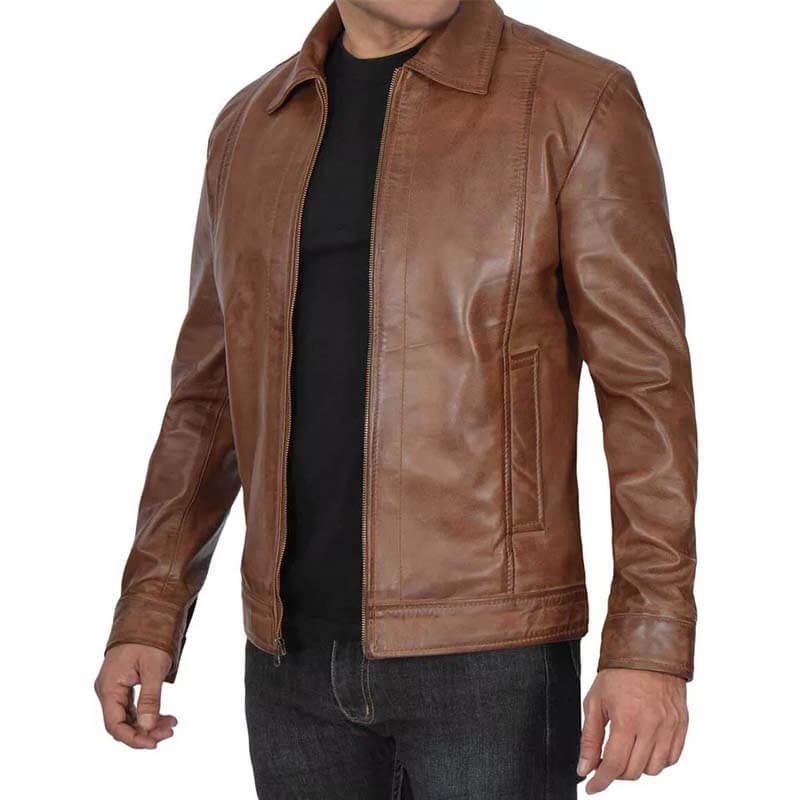 Veste en cuir véritable marron vieilli pour homme style Cafe Racer