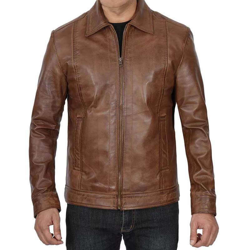 Veste en cuir véritable marron vieilli pour homme style Cafe Racer