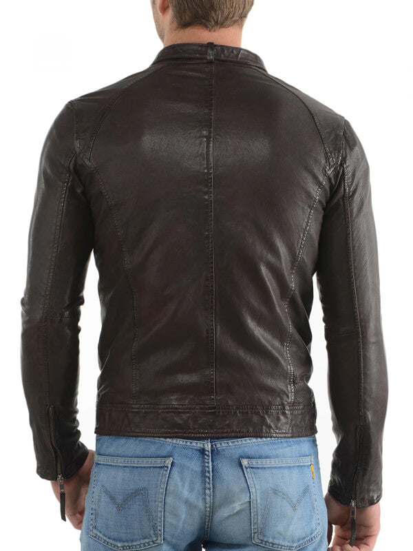 Veste élégante en cuir marron foncé pour homme