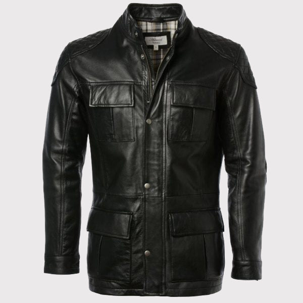 Manteau en cuir noir exclusif pour homme