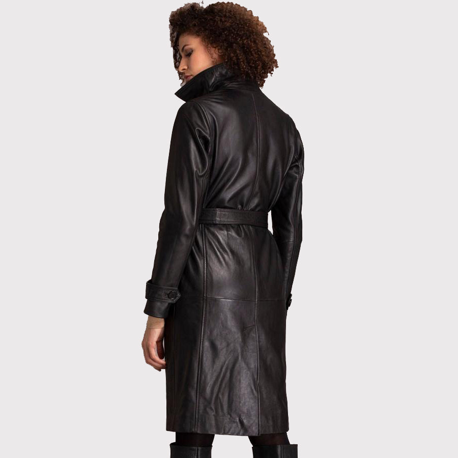 Manteau en cuir d'agneau noir conçu par des experts pour femme